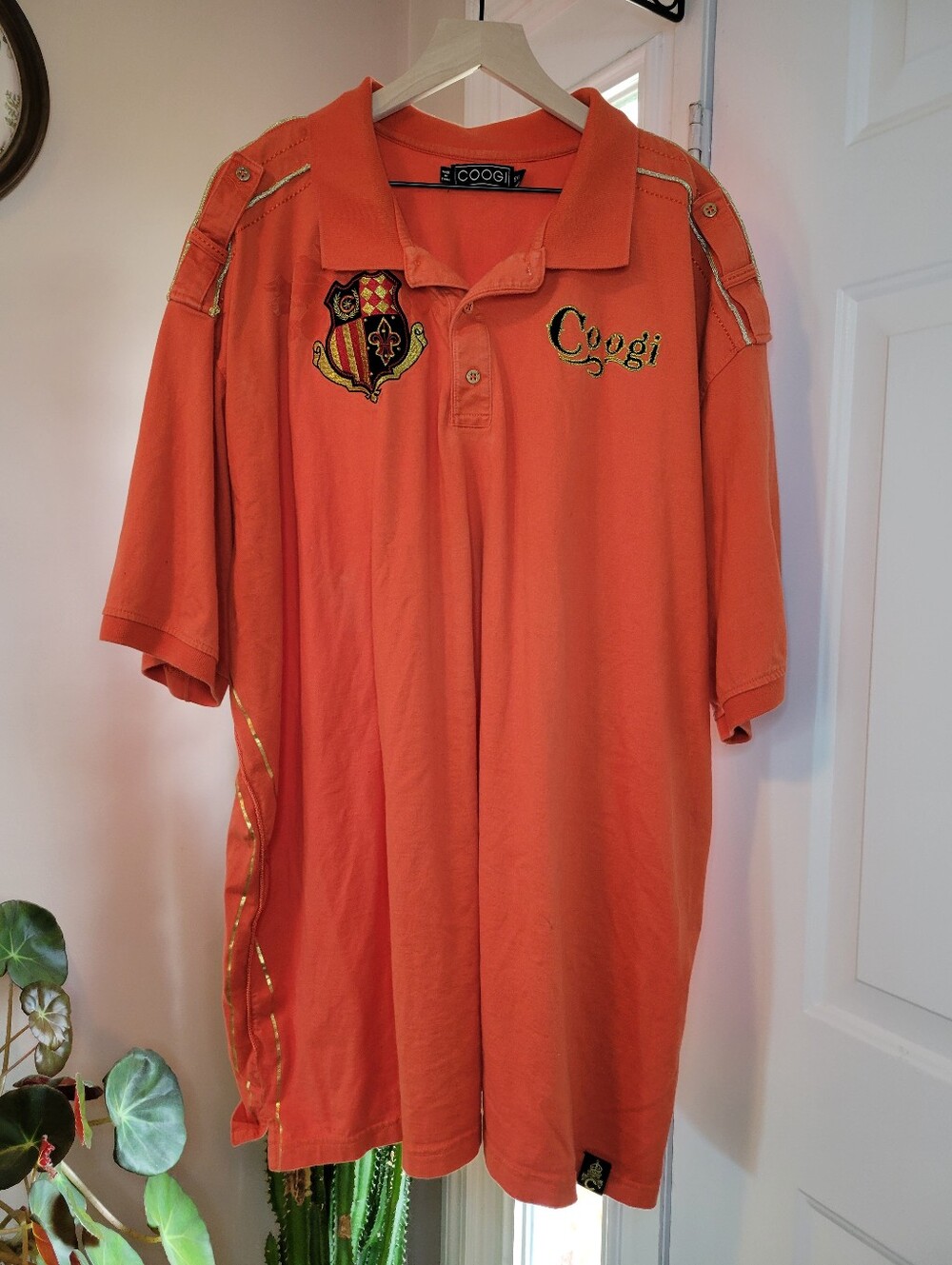 Coogi Orange Embroidered Polo Short Sleeve Shirt, Size Mens 5XL Y2K 100% Cotton